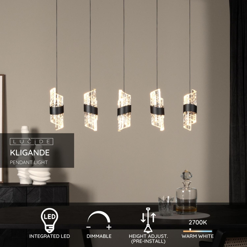 Lucide KLIGANDE - Závesné svietidlo - LED Dim. - 5x7,8W 2700K - Čierna